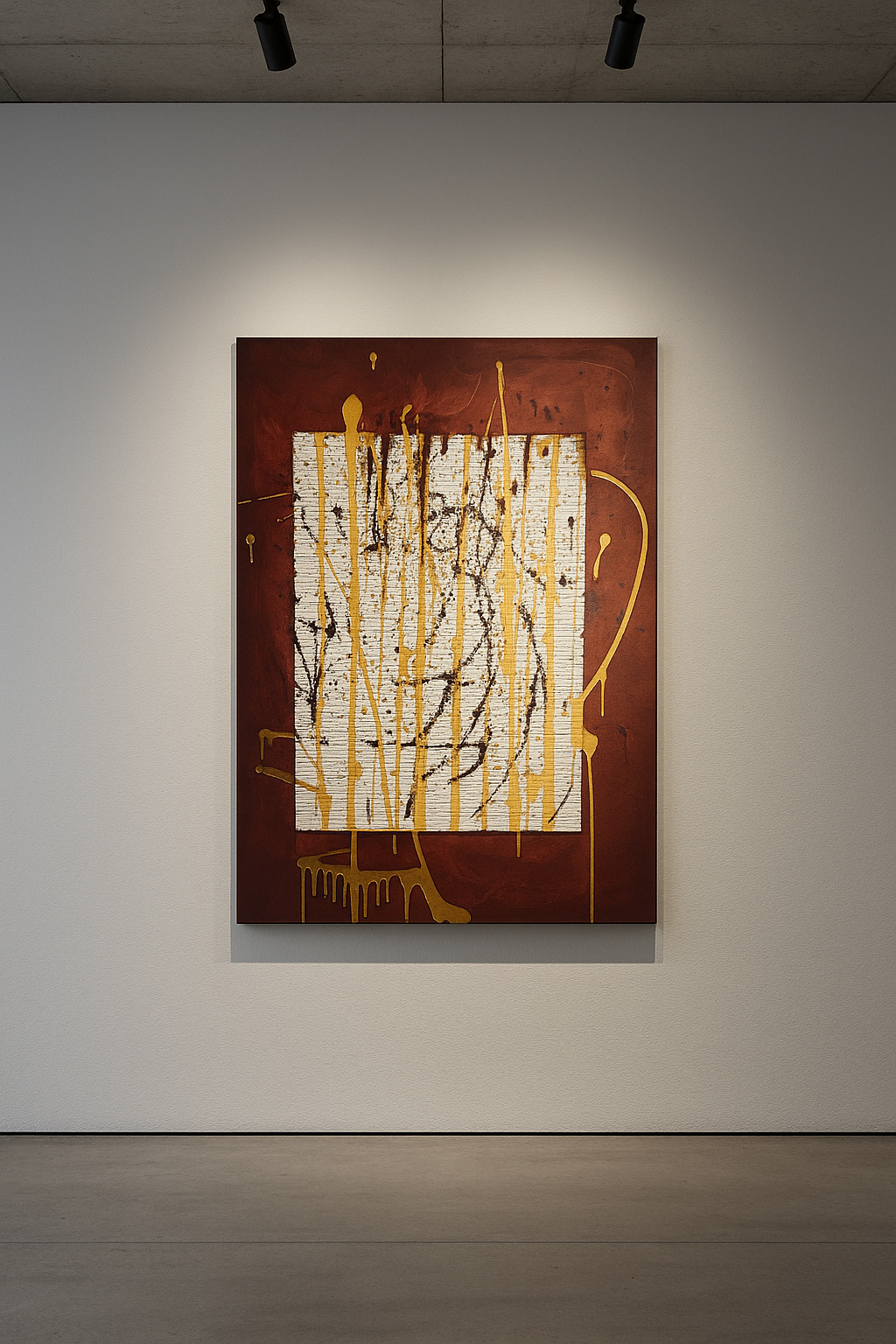 Golden Pulse on Maroon Silence – Original Hand-Painted Artwork (60×90 cm)