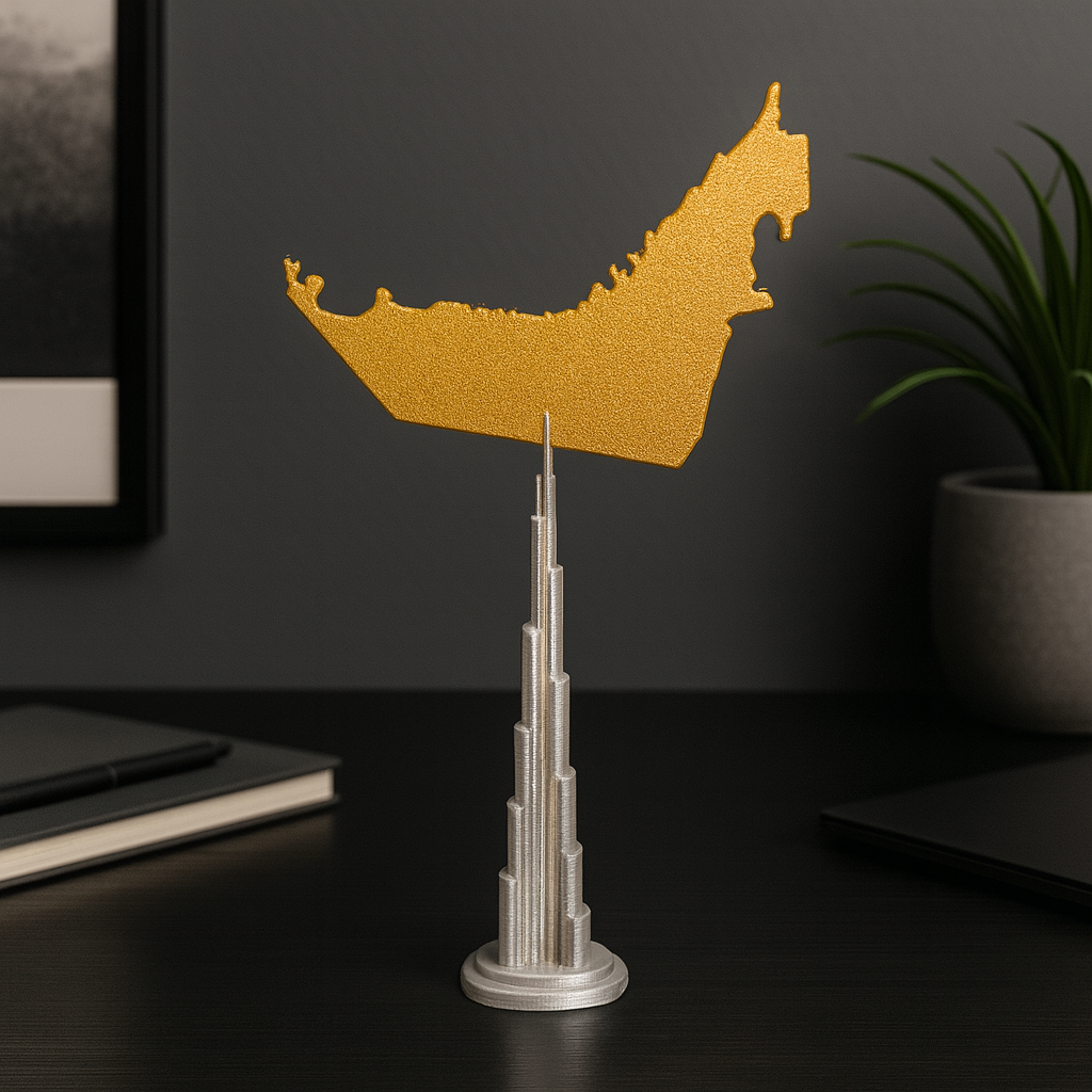 Burj Khalifa Stand with Golden UAE Map – Signature Edition